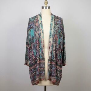 Soft Surroundings Cardigan Embroidered Large XL Boho Floral Open Front Hippie